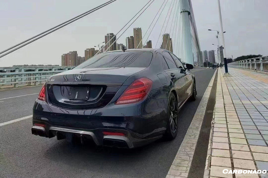 2017-2020 Mercedes Benz S63 W222 Sedan BRS Style Rear Diffuser w/ LED Light and Exhaust Tips