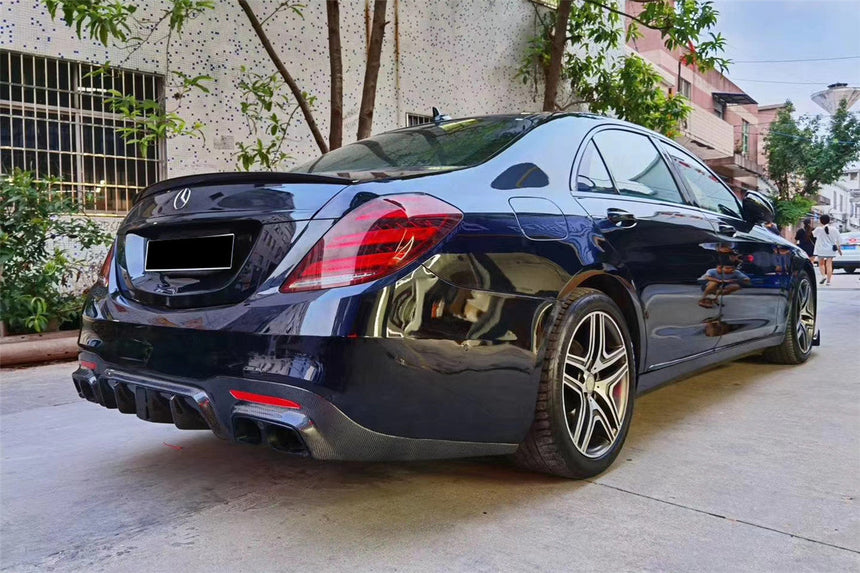 2017-2020 Mercedes Benz S63 W222 Sedan BRS Style Rear Diffuser w/ LED Light and Exhaust Tips